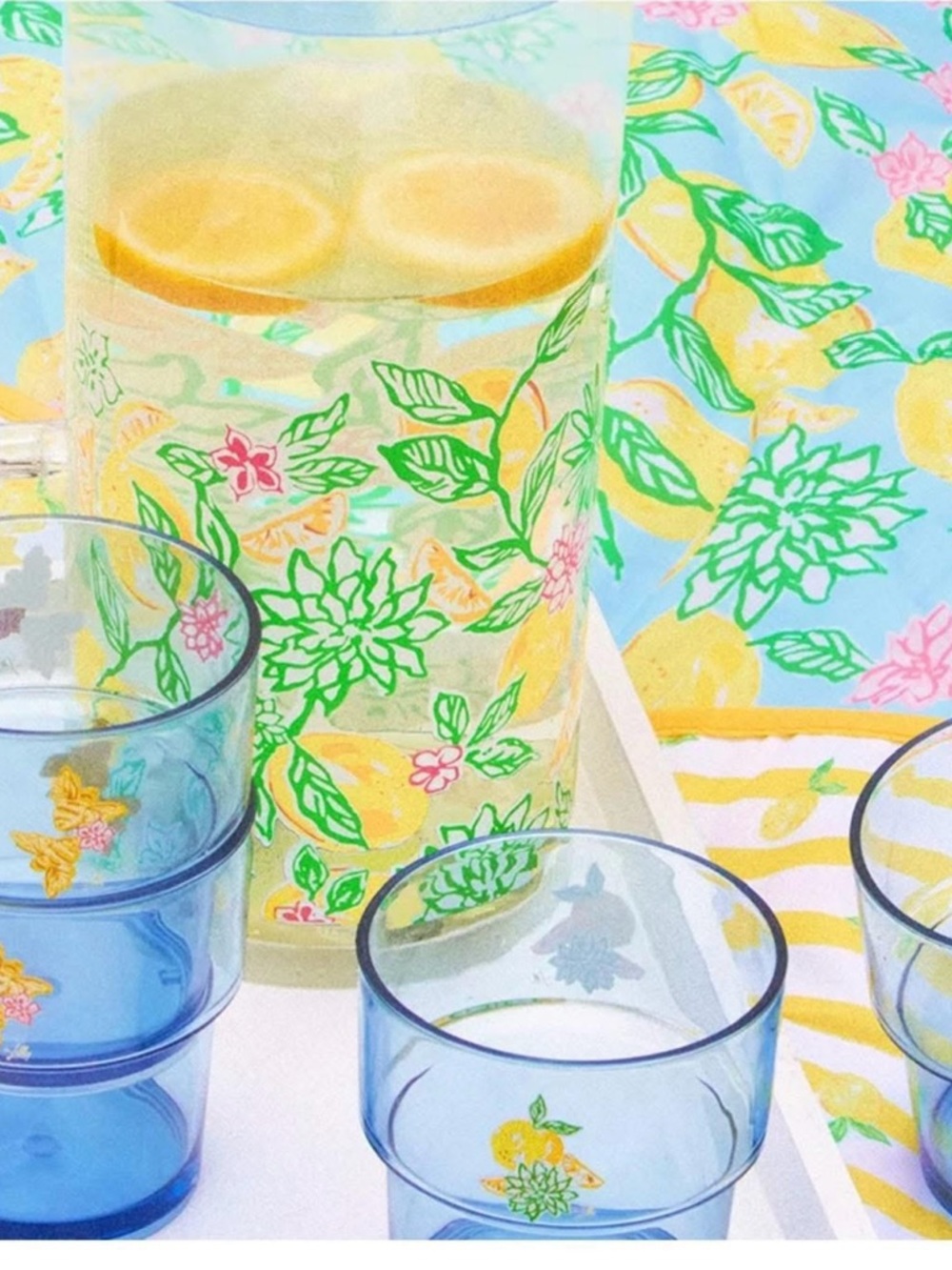 Lilly Pulitzer White Box Pitcher and 4 Cups set